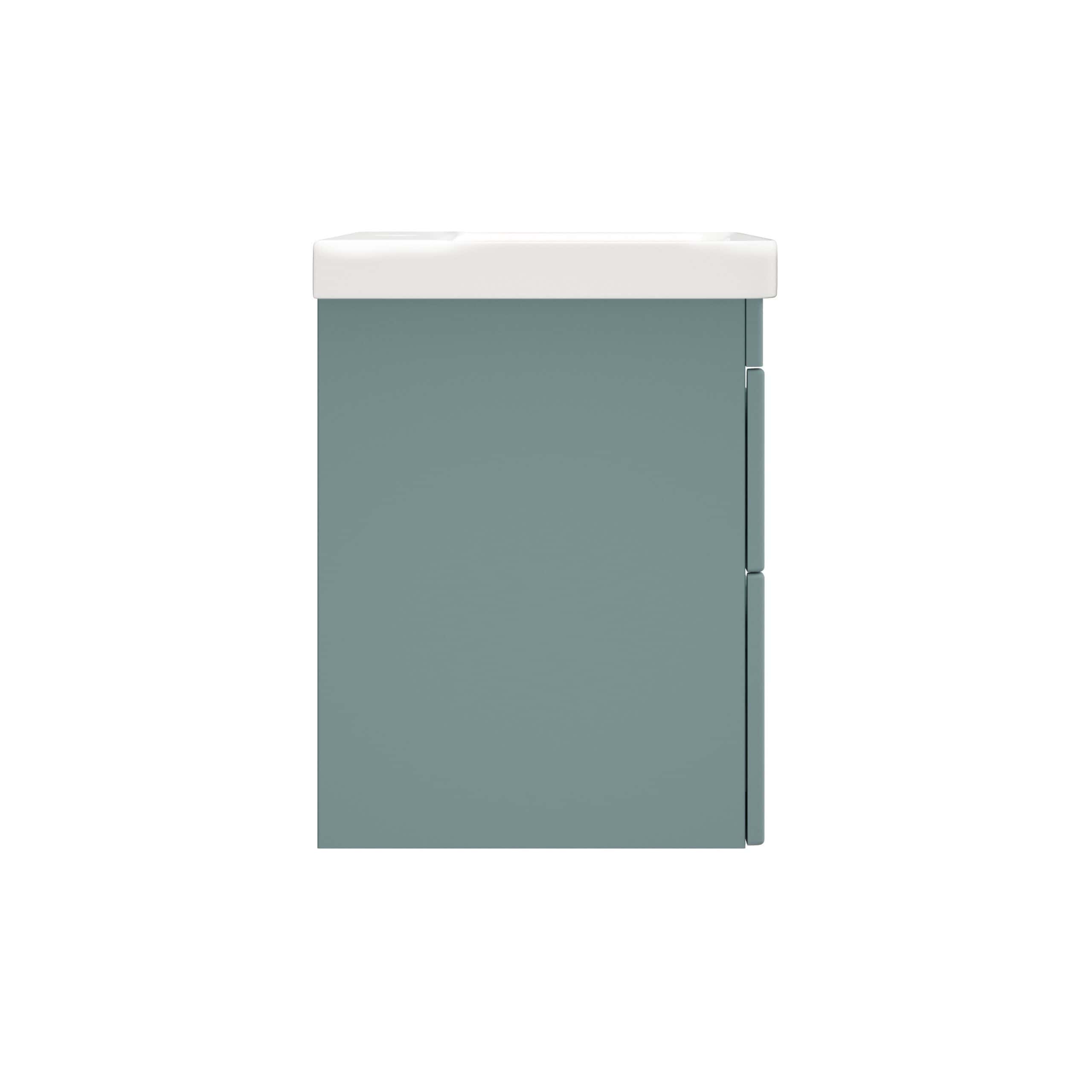Modern grey bathroom vanity unit with white sink, stylish storage solution for contemporary bathrooms.