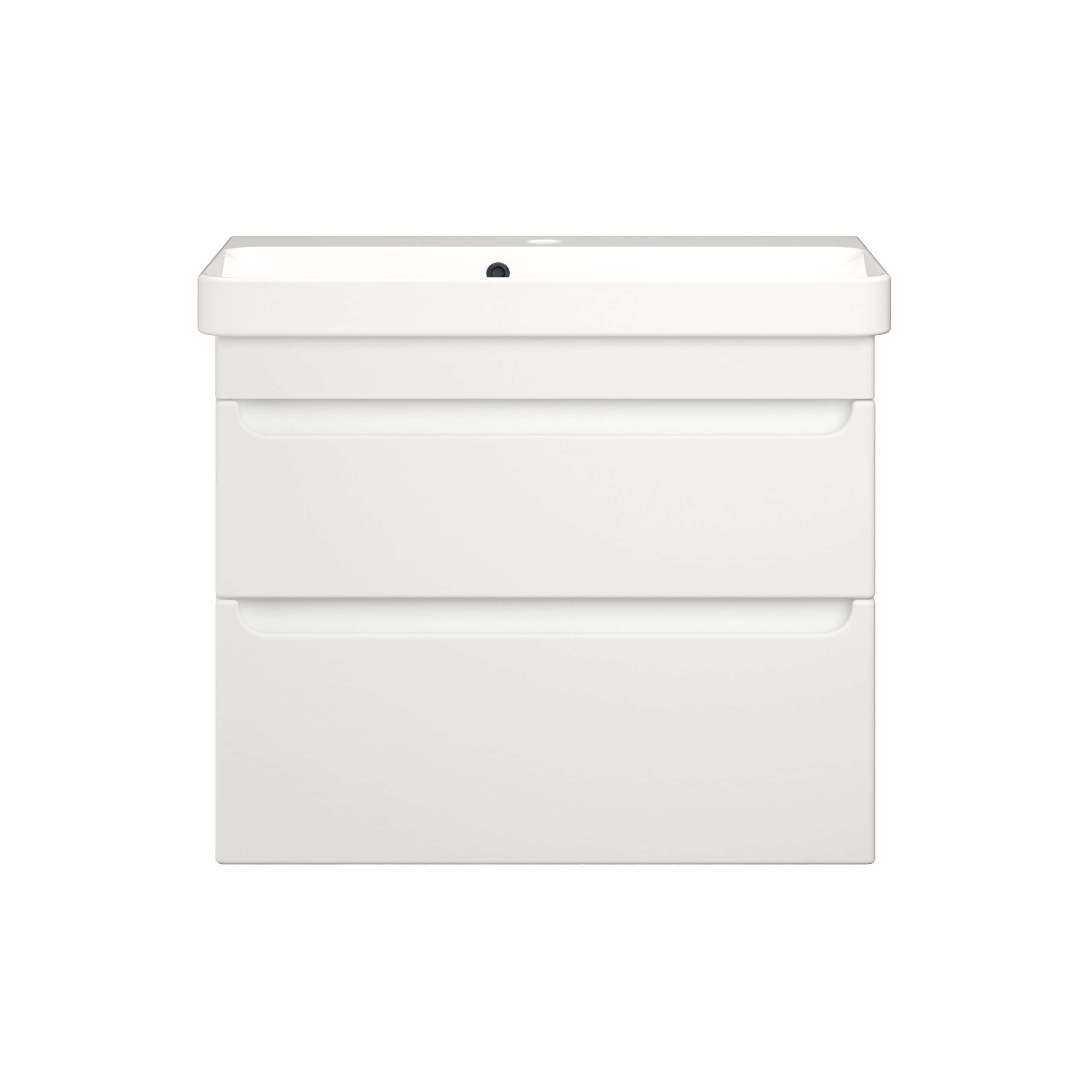 Sleek white bathroom vanity with integrated sink and storage drawers, ideal for modern bathroom decor and organisation. Perfect for bathroom renovations and contemporary design.