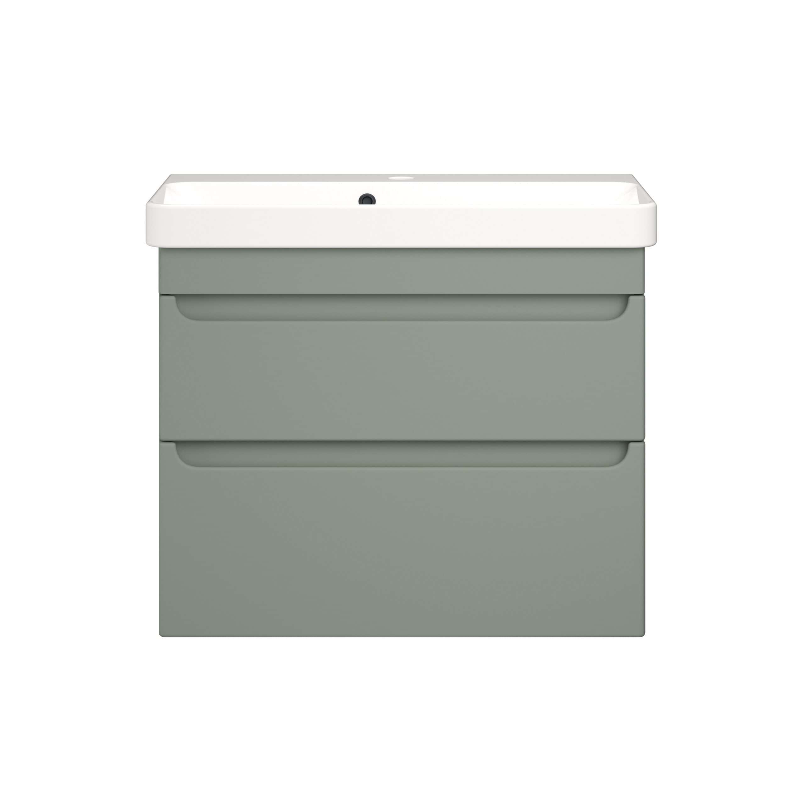 Grey bathroom vanity unit with integrated sink and drawers for modern bathroom storage solutions.