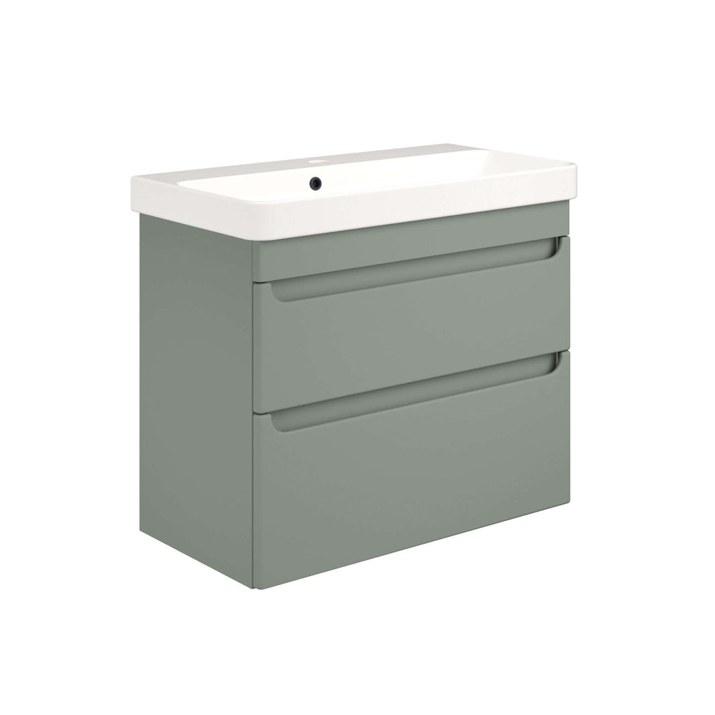 Modern grey bathroom vanity unit with integrated sink and two spacious drawers, ideal for contemporary bathroom storage solutions. Durable and stylish design from Bubly Bathrooms.