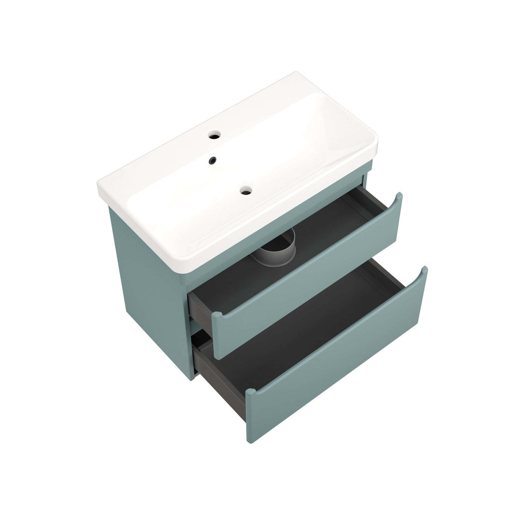 Modern bathroom vanity unit with integrated sink and two spacious drawers, ideal for stylish and functional bathroom storage solutions.