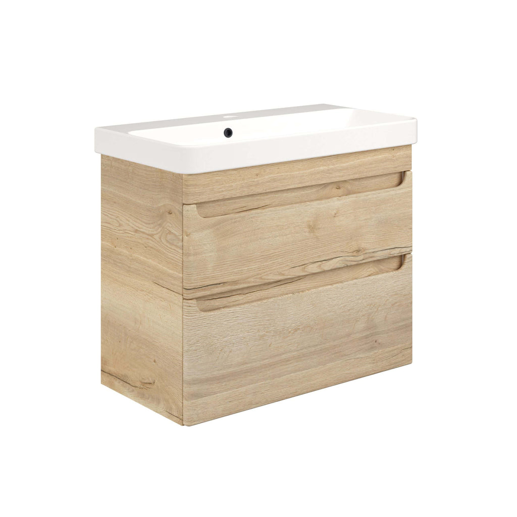 Modern wooden bathroom vanity with integrated sink, stylish storage drawers, and contemporary design, ideal for enhancing bathroom functionality and aesthetics.