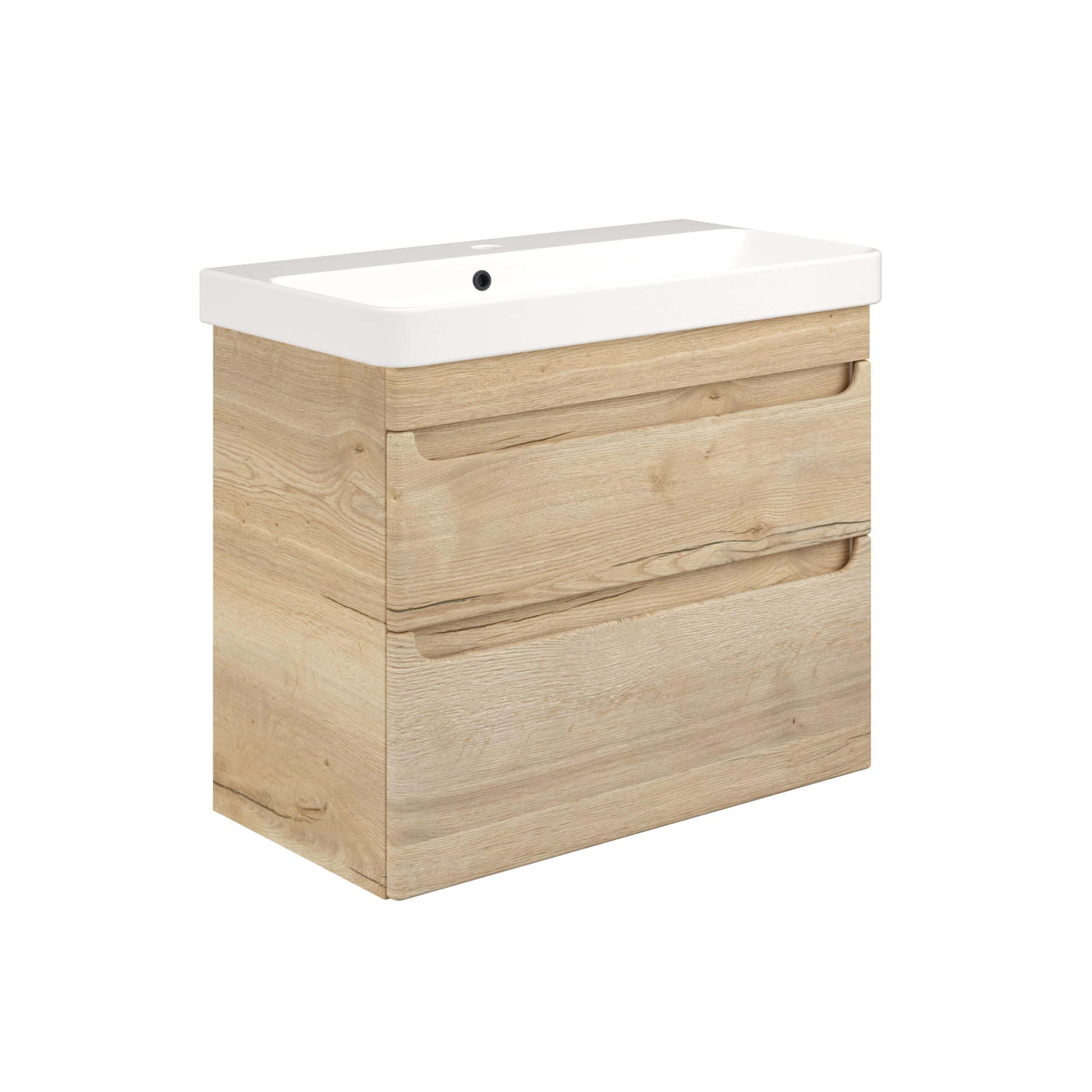 Modern wooden bathroom vanity with integrated sink, stylish storage drawers, and contemporary design, ideal for enhancing bathroom functionality and aesthetics.