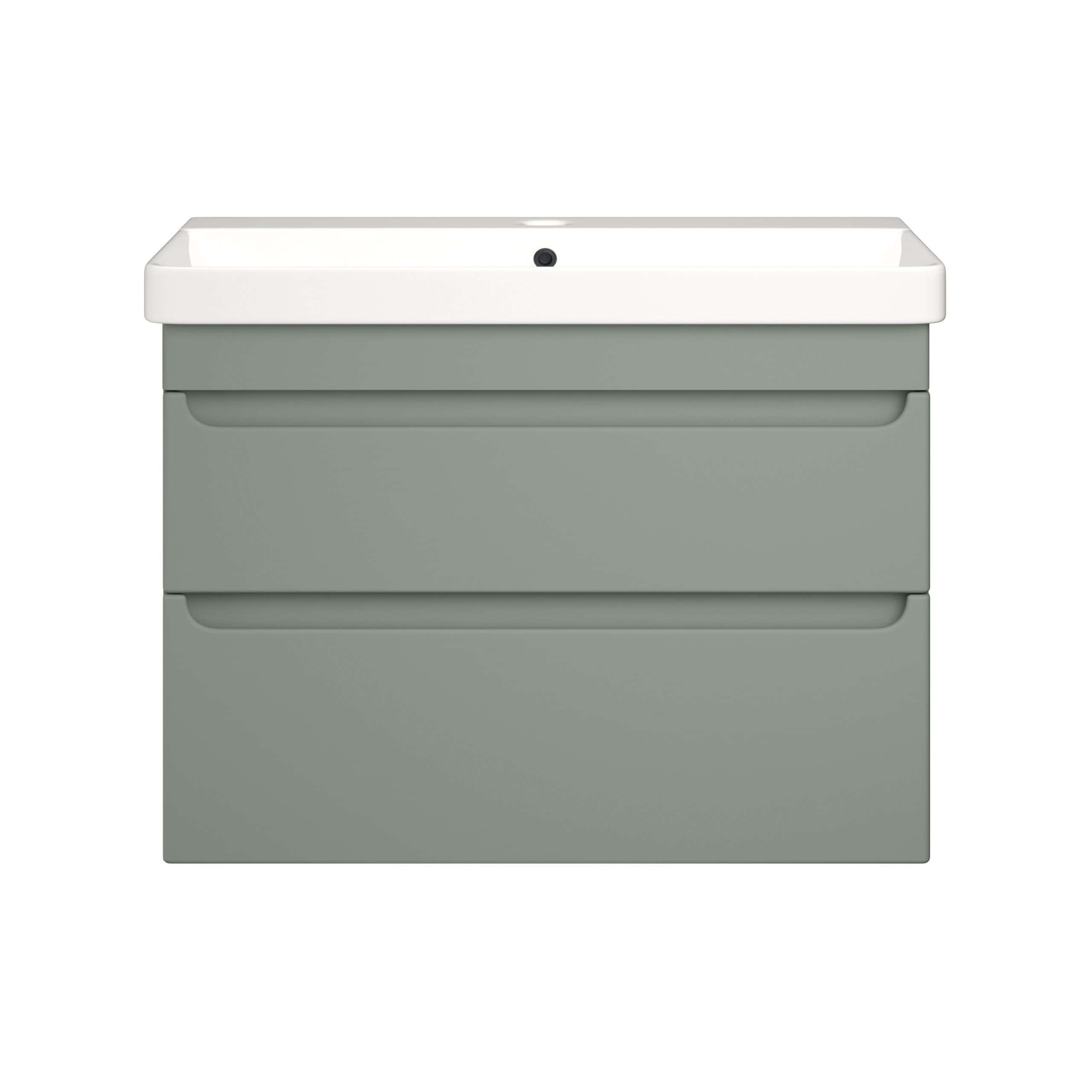Modern grey bathroom vanity unit with integrated basin and sleek storage drawers, ideal for contemporary bathrooms. Perfect for creating a functional and stylish bathroom space.
