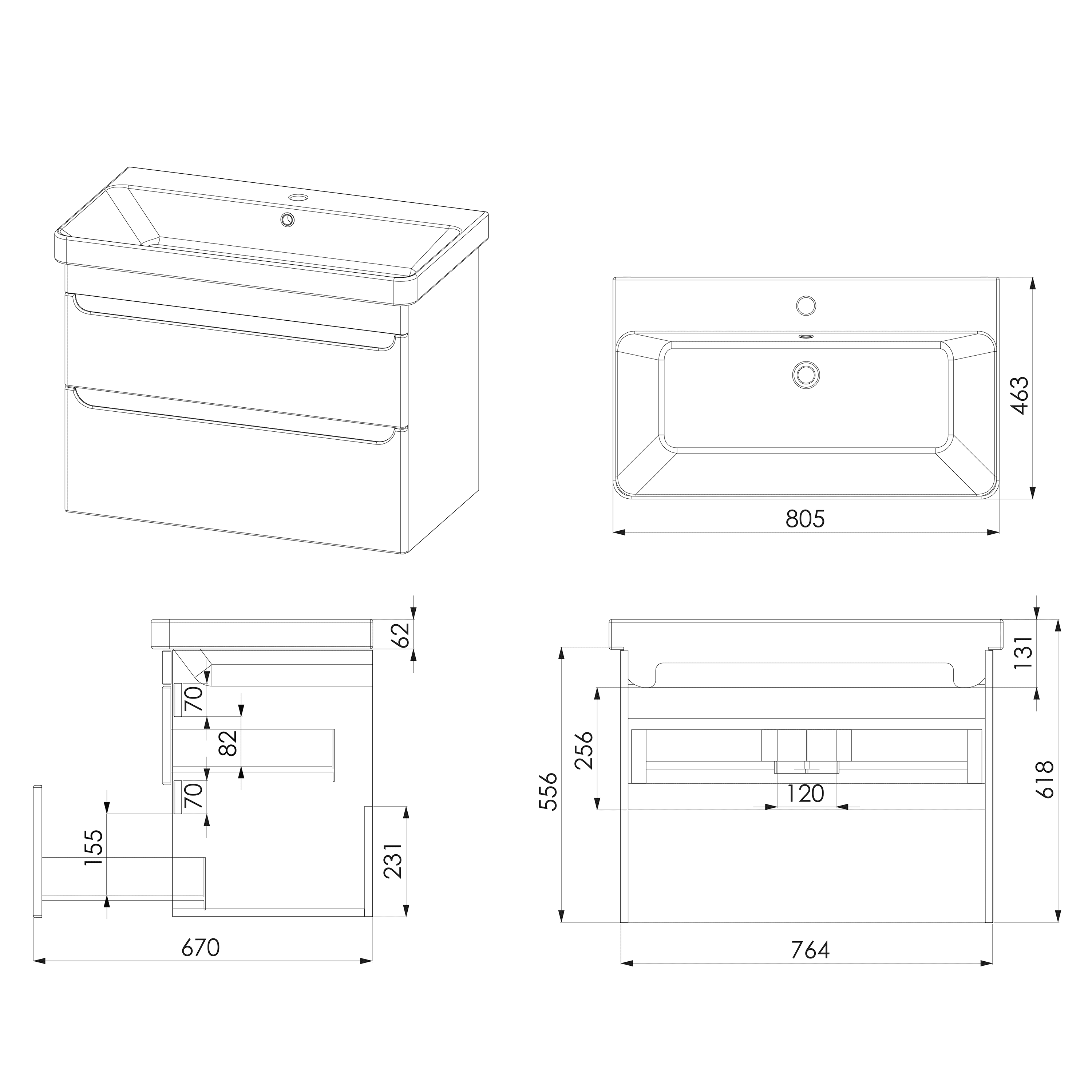 Modern bathroom vanity unit with integrated sink and multiple storage drawers, ideal for contemporary bathroom design and space optimisation.