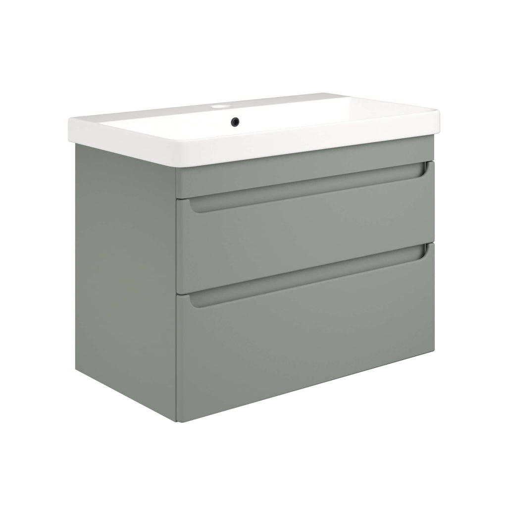 Sleek grey bathroom vanity with integrated sink and spacious drawers, ideal for modern bathrooms. Durable, stylish design perfect for organising bathroom essentials.