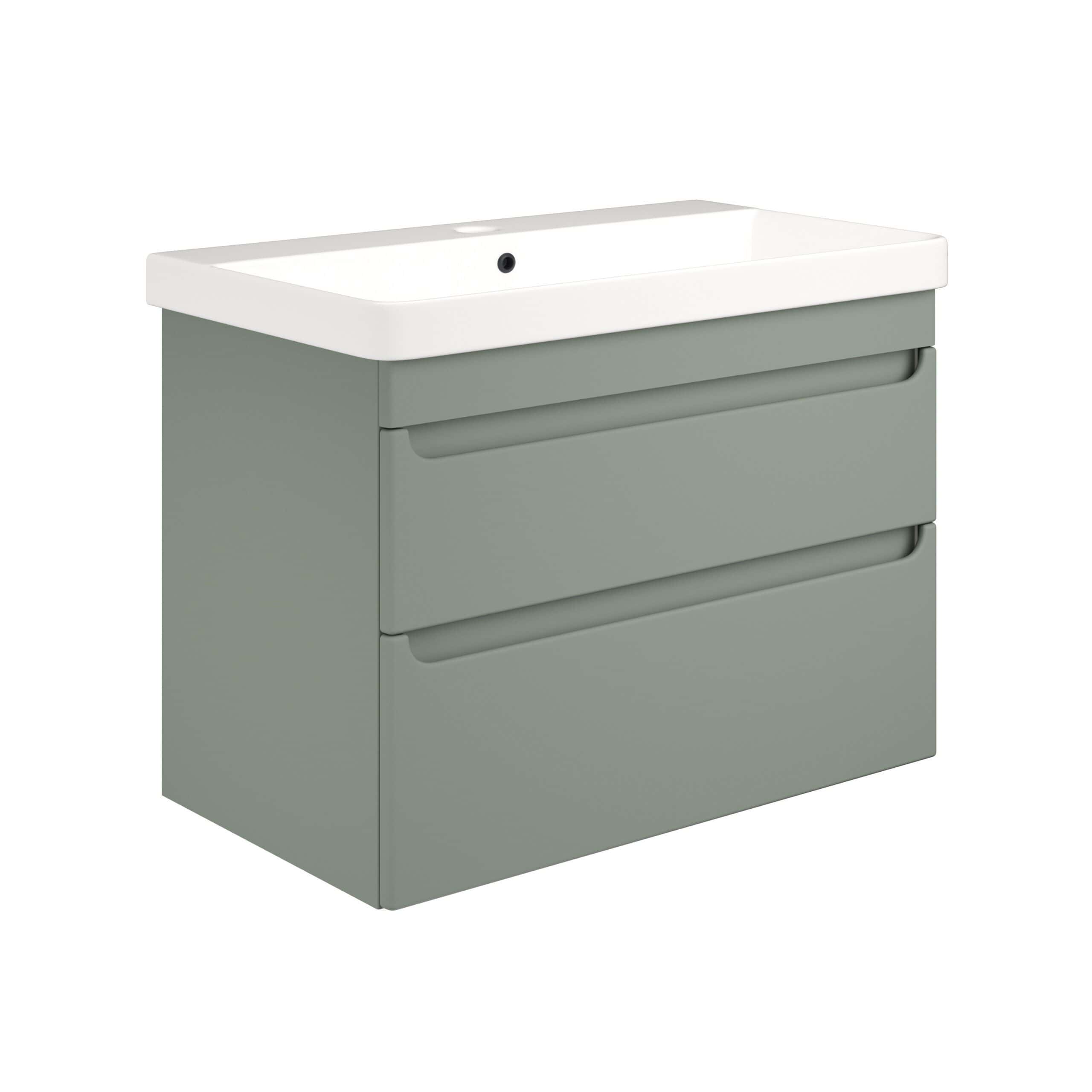 Sleek grey bathroom vanity with integrated sink and spacious drawers, ideal for modern bathrooms. Durable, stylish design perfect for organising bathroom essentials.