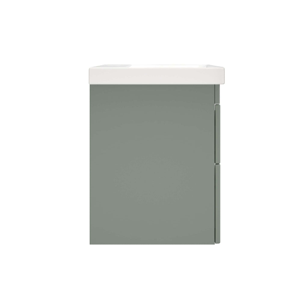 Sleek grey bathroom vanity unit with integrated sink, modern design, perfect for contemporary bathrooms, provides ample storage space, and blends seamlessly with various interior styles.