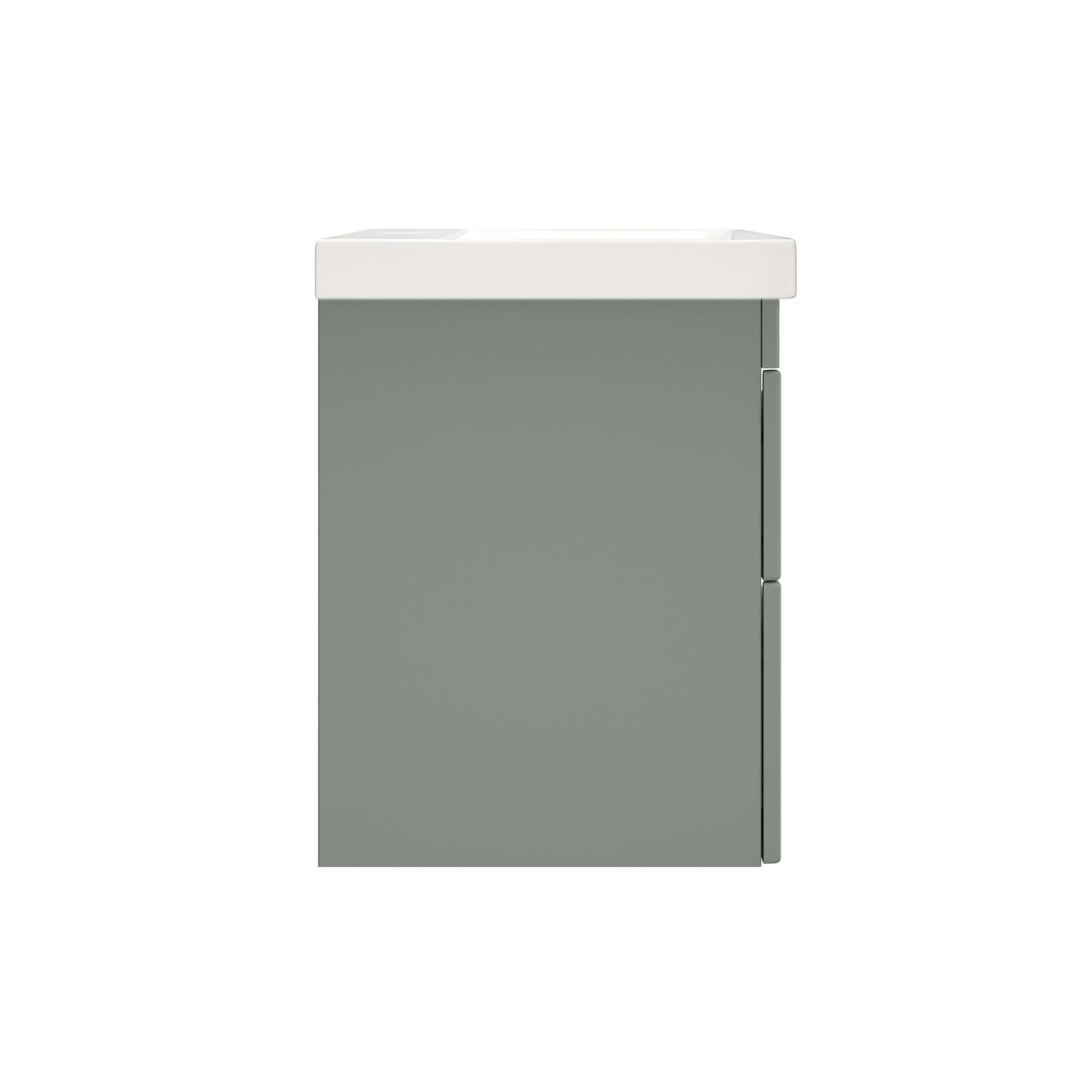 Sleek grey bathroom vanity unit with integrated sink, modern design, perfect for contemporary bathrooms, provides ample storage space, and blends seamlessly with various interior styles.