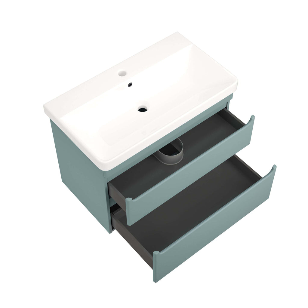 Elegant bathroom vanity unit with integrated sink, modern design, and spacious drawers for storage, perfect for contemporary bathrooms.