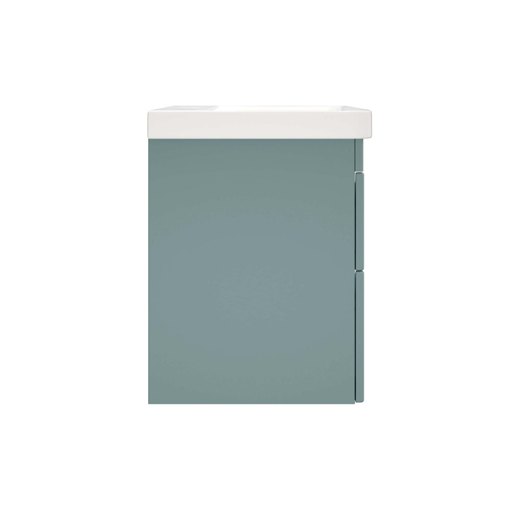 Storage cabinet with a white countertop, stylishly designed for modern bathrooms, featuring smooth surfaces and a sleek grey finish for optimal bathroom organisation.
