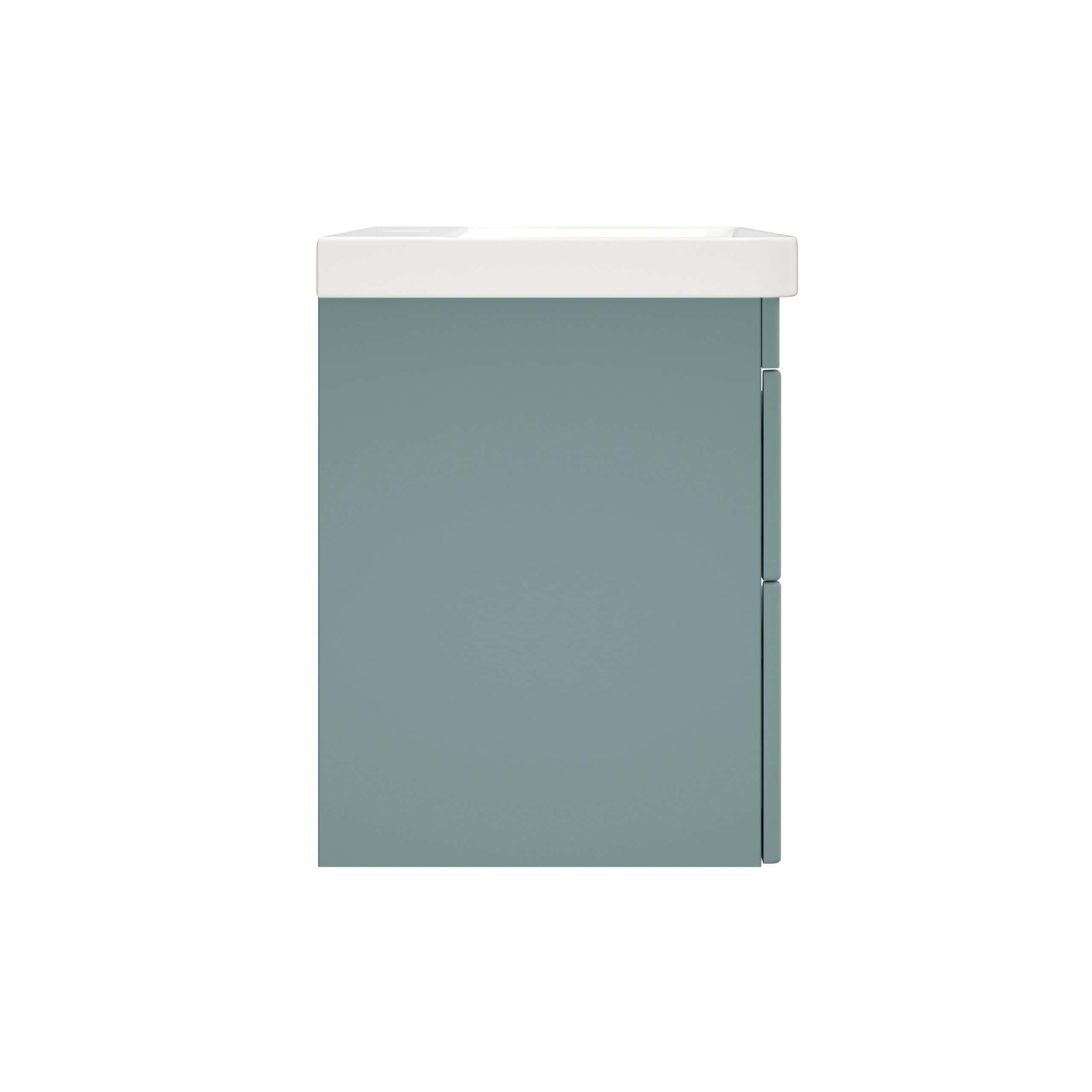 Storage cabinet with a white countertop, stylishly designed for modern bathrooms, featuring smooth surfaces and a sleek grey finish for optimal bathroom organisation.
