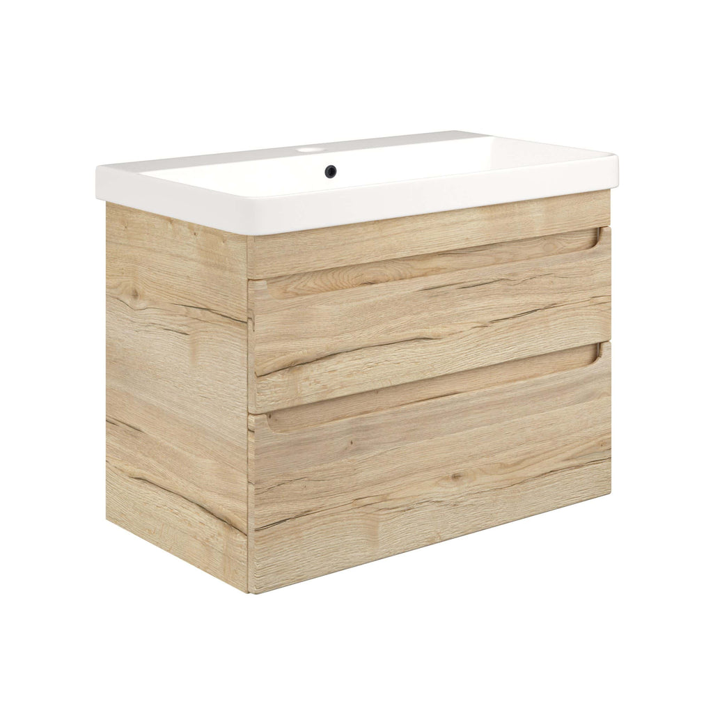 Recessed bathroom vanity with a modern wooden finish and integrated sink, ideal for stylish and functional bathroom renovations. Durable, elegant design perfect for contemporary interiors.