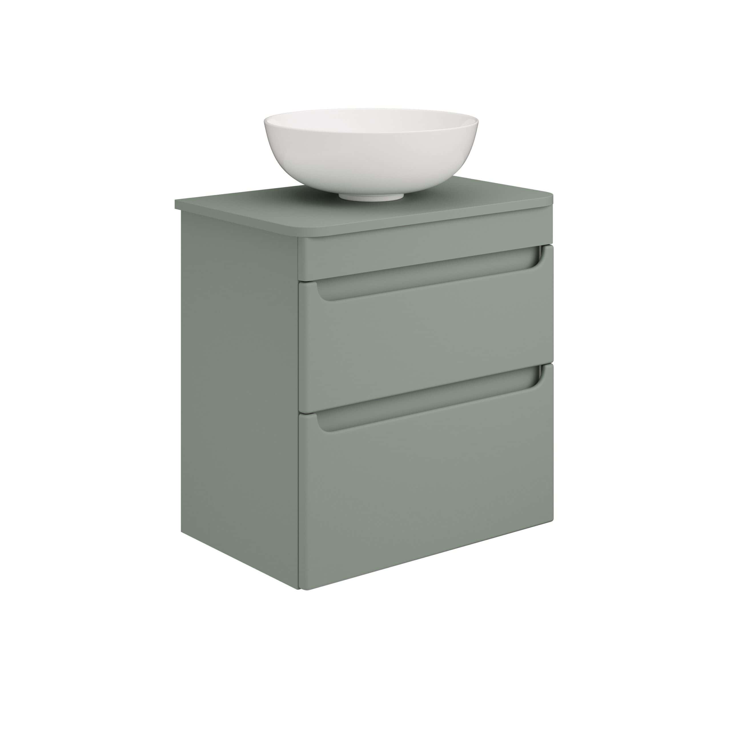 Contemporary grey bathroom vanity unit with a stylish white ceramic basin, modern storage drawers, and sleek design, perfect for enhancing bathroom decor and functionality.