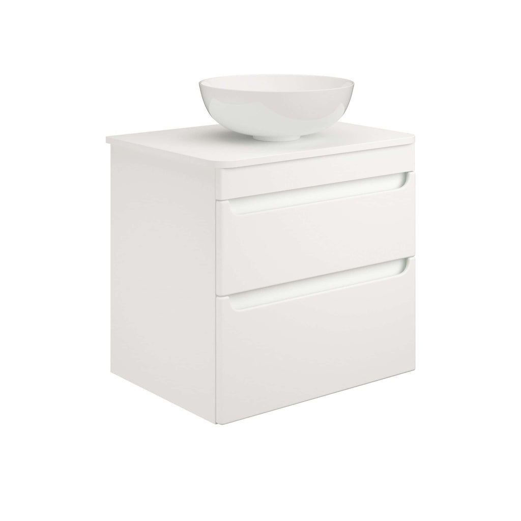 Modern white bathroom vanity with a vessel sink for stylish and functional bathroom upgrades. Perfect for contemporary bathroom designs, offering storage and elegant aesthetic.