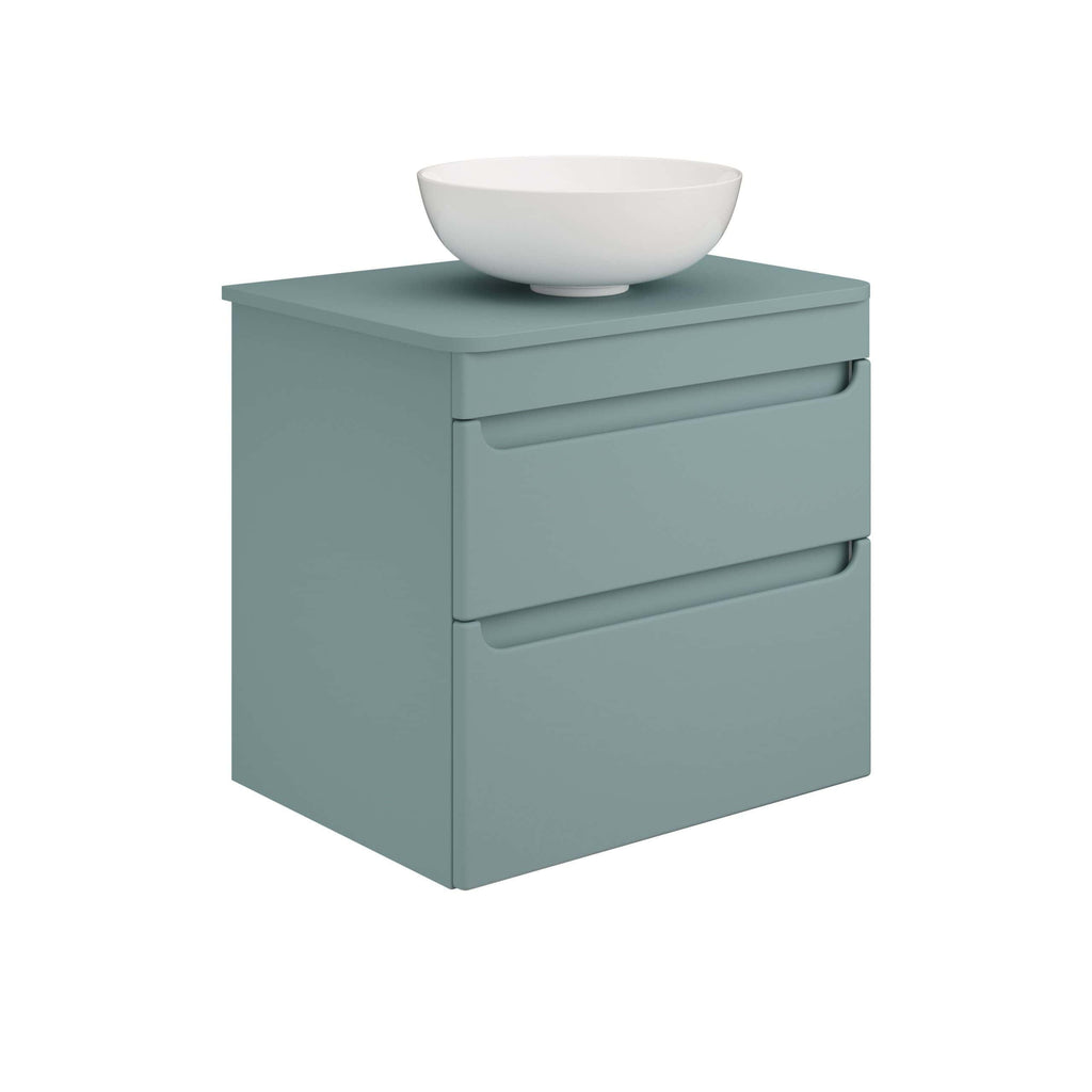 Sleek blue bathroom vanity with integrated drawers and a modern ceramic washbasin on top. Perfect for stylish bathroom storage and contemporary design.