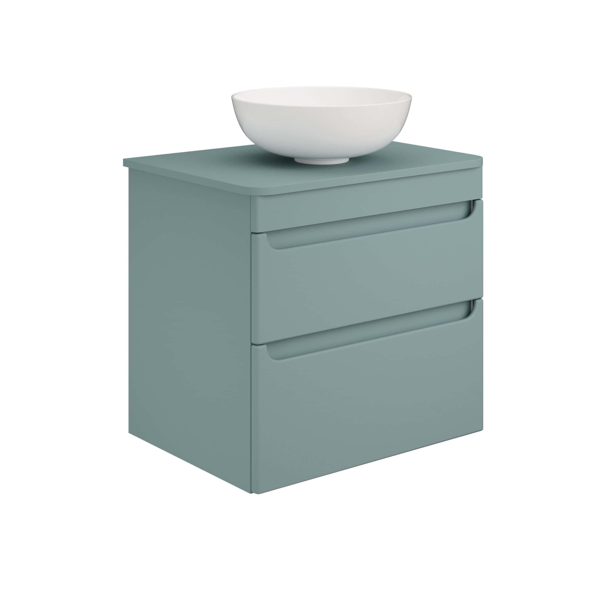 Sleek blue bathroom vanity with integrated drawers and a modern ceramic washbasin on top. Perfect for stylish bathroom storage and contemporary design.