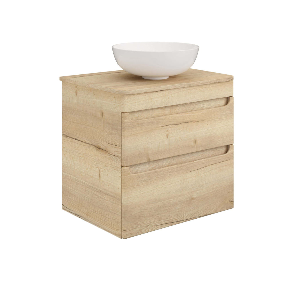 Natural wood bathroom vanity with integrated sink, contemporary design, ideal for modern bathrooms, made from durable timber with smooth finish.