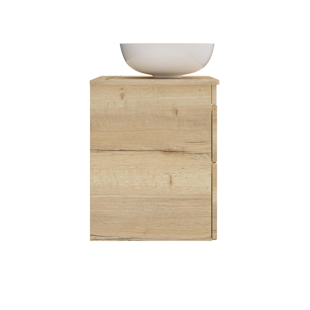 Sleek wooden bathroom vanity with a modern white ceramic basin for stylish and functional bathroom design. Perfect for contemporary bathrooms seeking natural wood finishes and minimalist aesthetics.