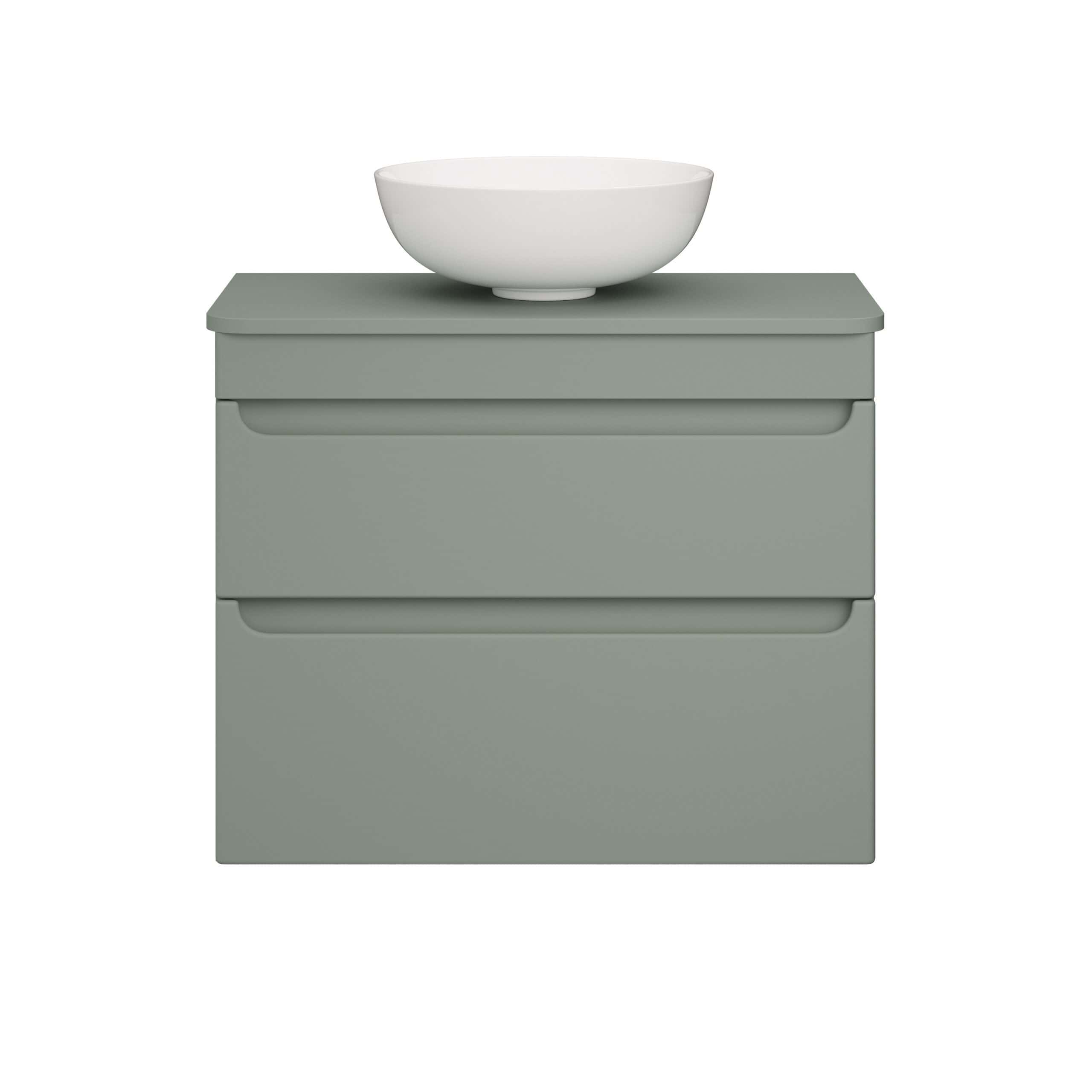 Sleek grey bathroom vanity unit with a modern white vessel sink, perfect for contemporary bathroom designs and space-saving solutions.