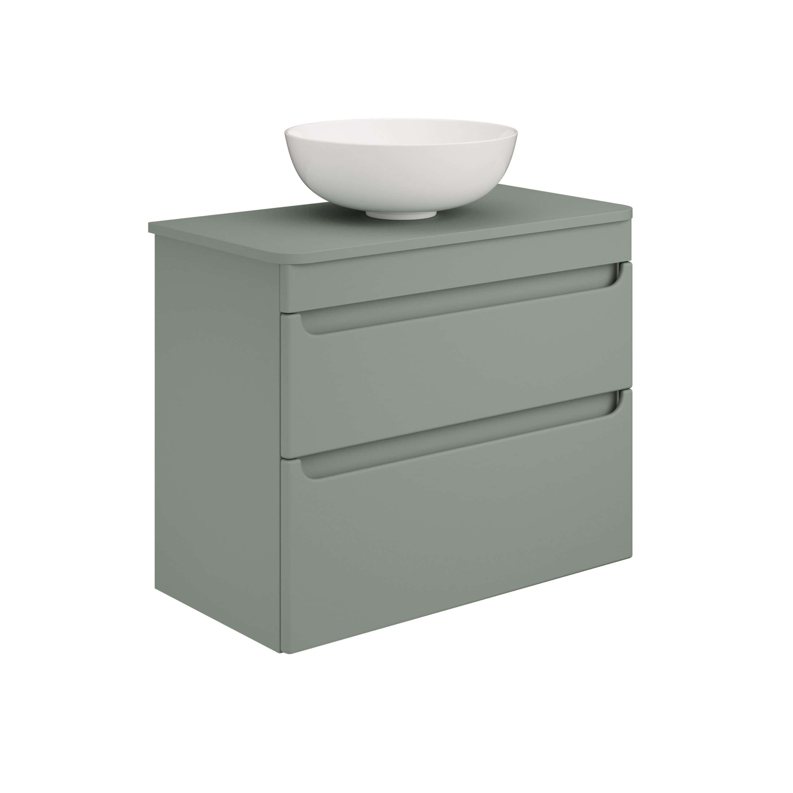 Sleek grey bathroom vanity unit with integrated drawers and a modern ceramic basin, ideal for contemporary bathroom storage solutions. Perfect for organised and stylish bathrooms.