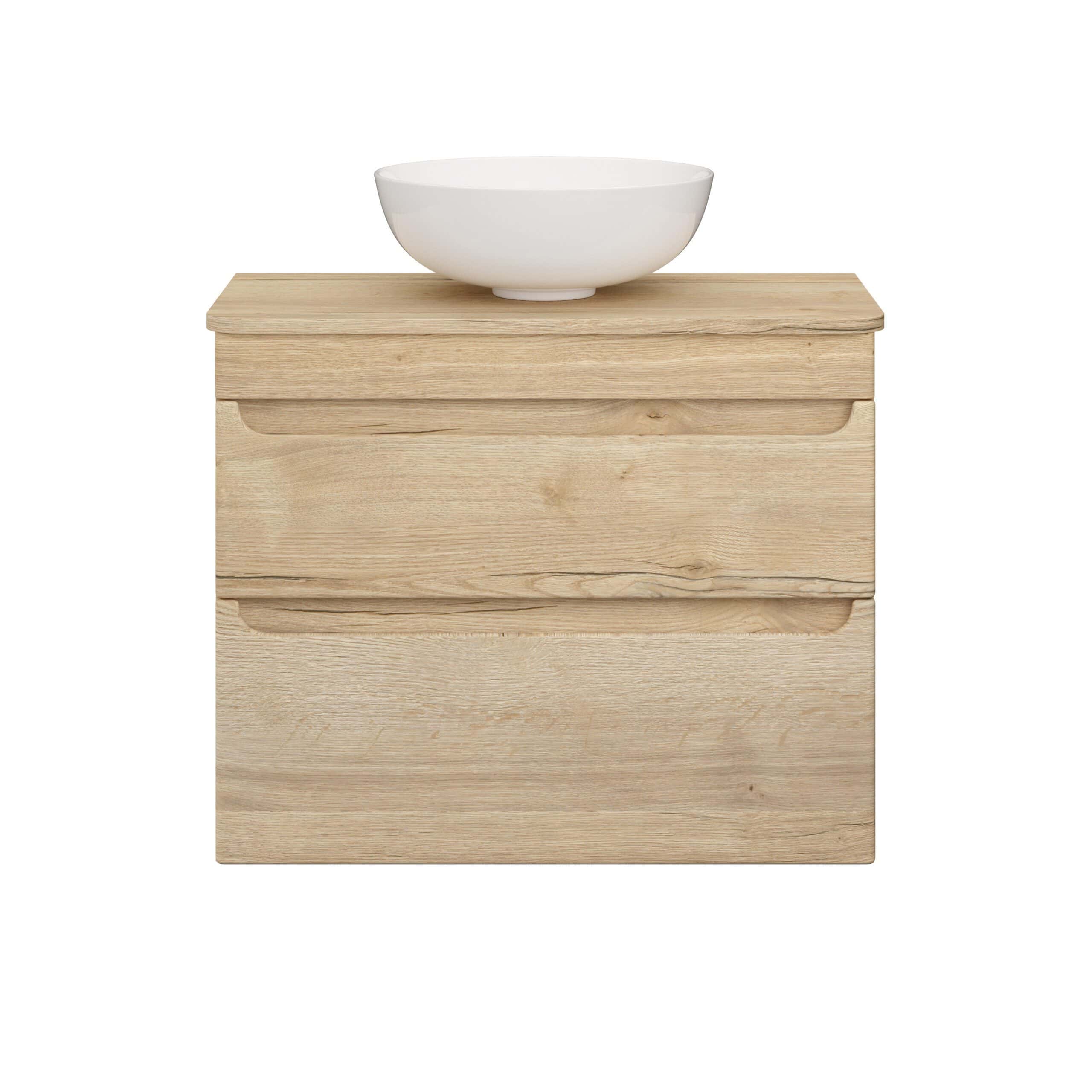 Solid oak bathroom vanity with a white ceramic basin, perfect for modern and rustic bathroom designs, offering style and practicality for everyday use.