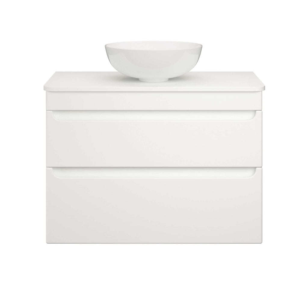 White modern bathroom vanity with integrated sink, sleek minimalist design perfect for contemporary bathrooms.
