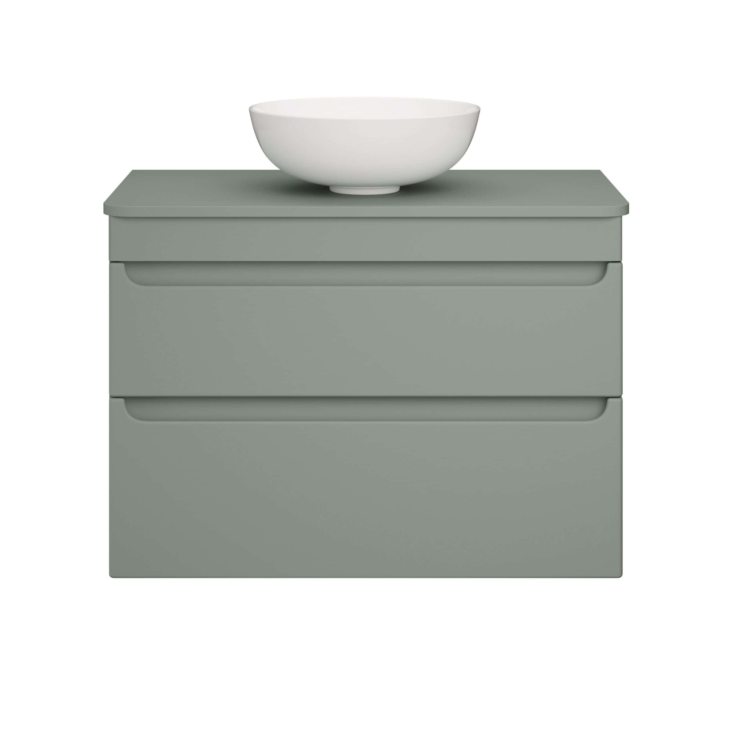 Sleek grey bathroom vanity with a modern ceramic wash basin on top, perfect for contemporary bathroom interiors.