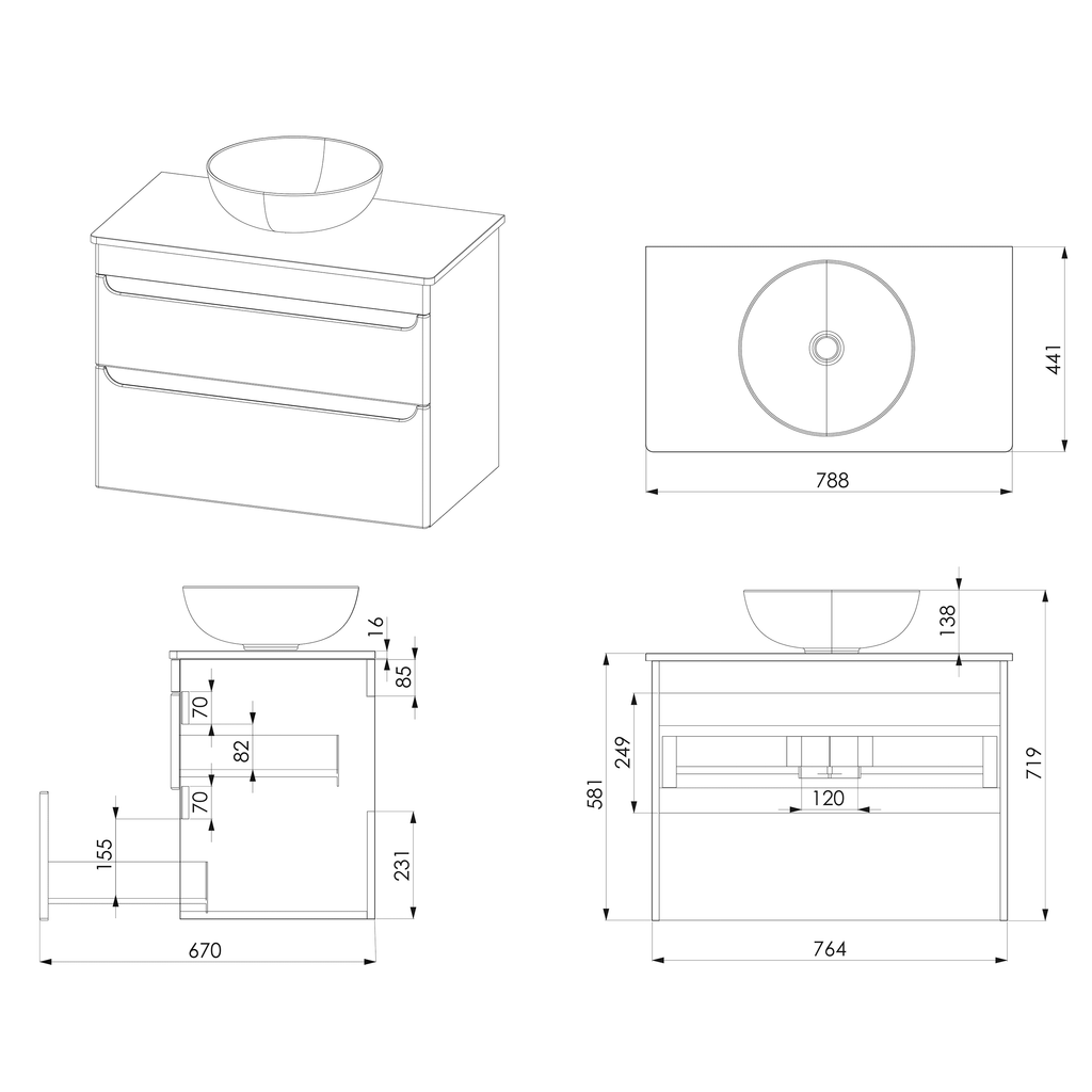 Sleek modern bathroom vanity with integrated sink, featuring clean lines and ample storage drawers, ideal for contemporary bathroom design and space optimisation.