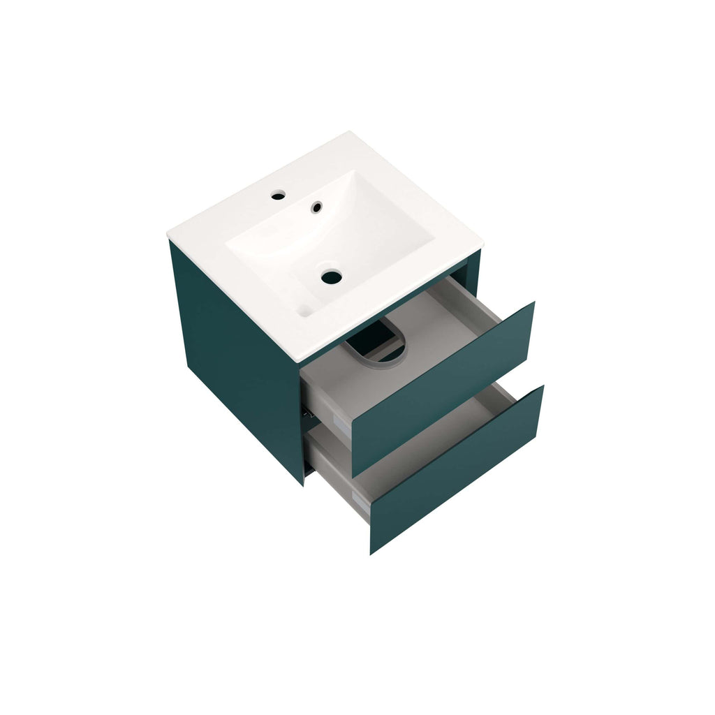 Sleek modern bathroom vanity unit with integrated ceramic sink, spacious drawers, and contemporary design perfect for stylish bathroom storage and organisation.