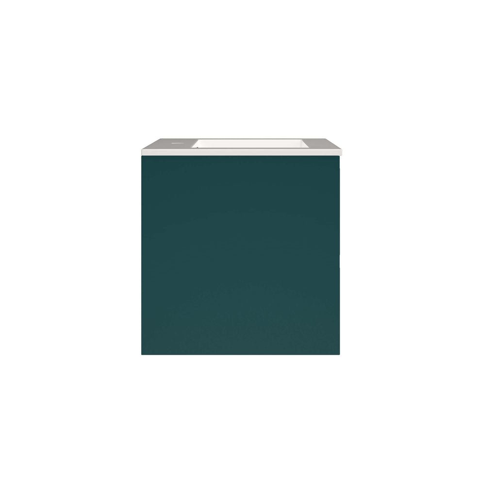 Sleek teal bathroom vanity with a modern design perfect for contemporary bathrooms and ample storage space.