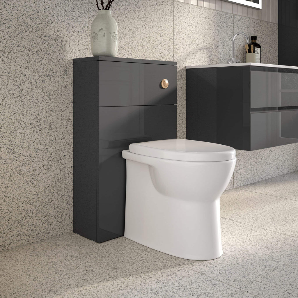 Modern close-coupled toilet with sleek design and concealed cistern in a contemporary bathroom setting for stylish bathroom interiors.
