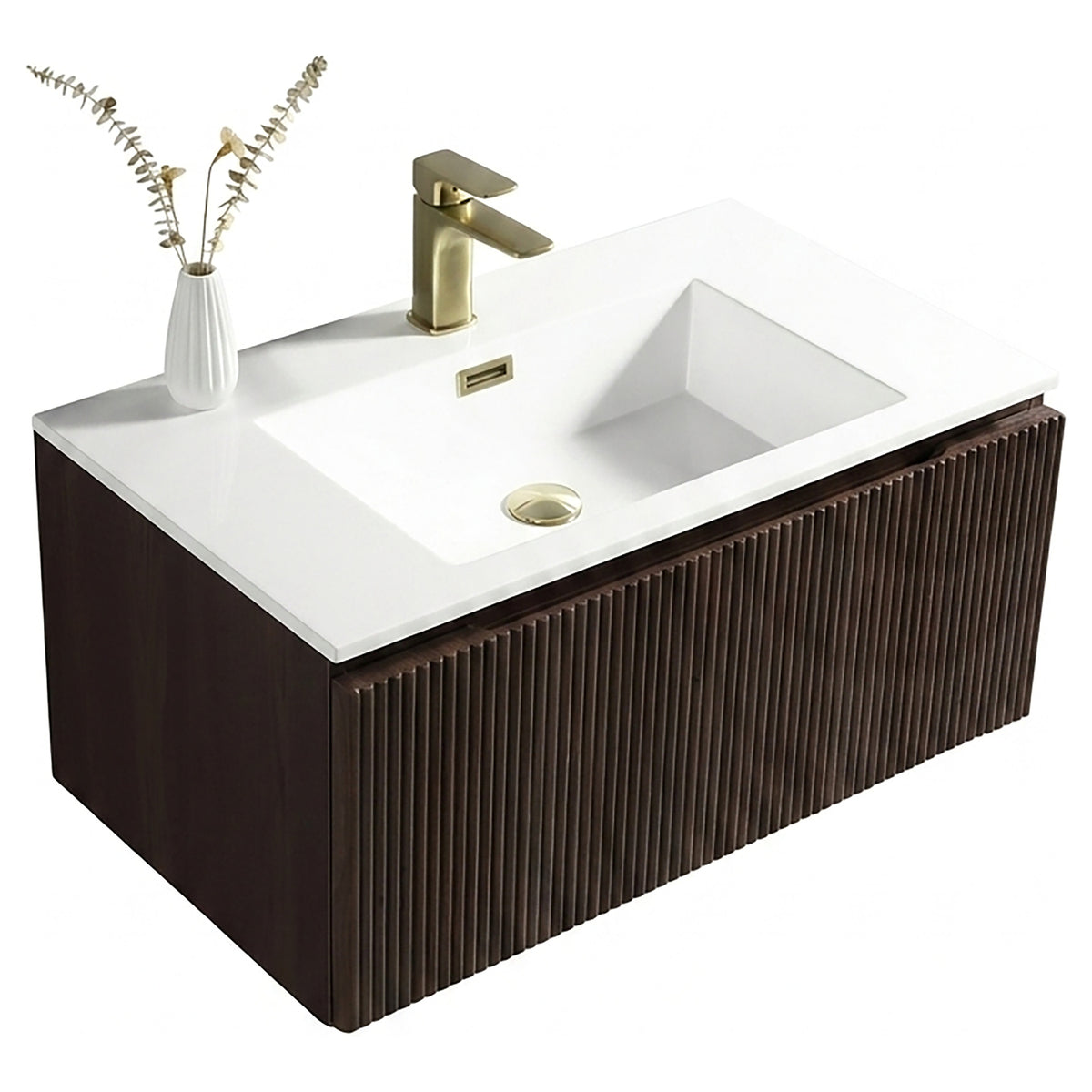 Tailored Flauto 800mm Wall Hung Vanity & Matte Basin - Espresso Oak