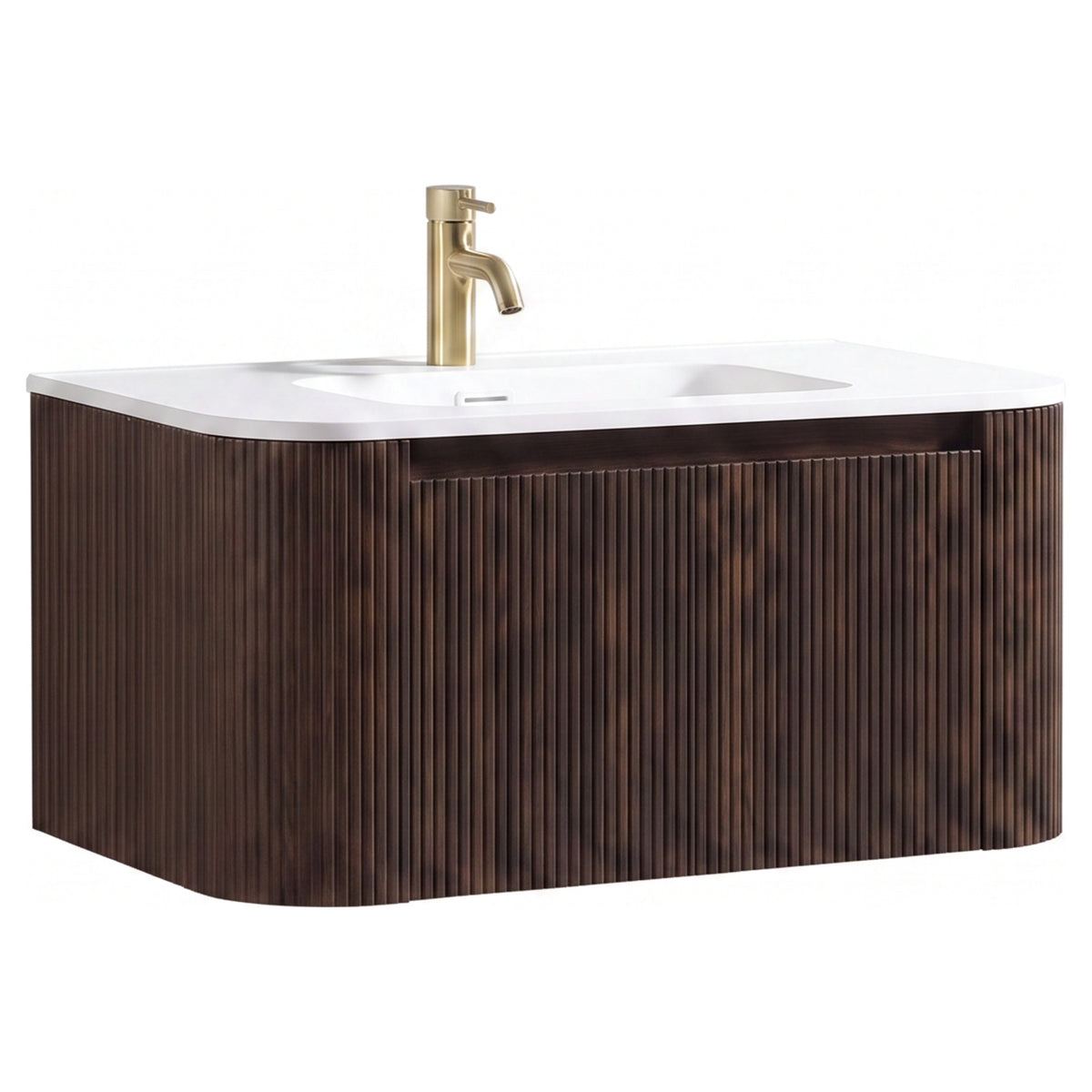 Tailored Flauto 870mm Wall Hung Curve Corner Vanity with Matte Basin, Espresso Oak - view 3
