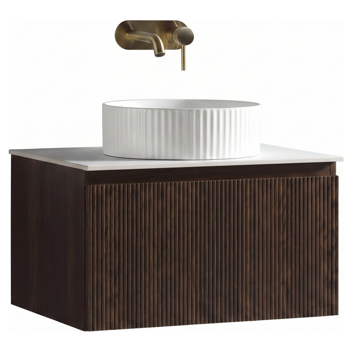 Tailored Flauto 600mm Wall Hung Vanity with Sintered Stone Counter Top, Espresso Oak - view 1