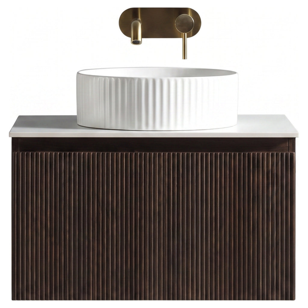 Tailored Flauto 600mm Wall Hung Vanity with Sintered Stone Counter Top, Espresso Oak - view 2