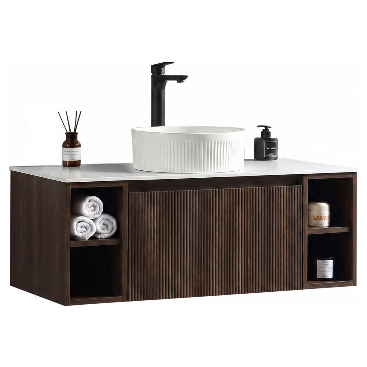 Tailored Flauto Wall Hung Vanity with 2 Side Storage & Sintered Stone Counter Top