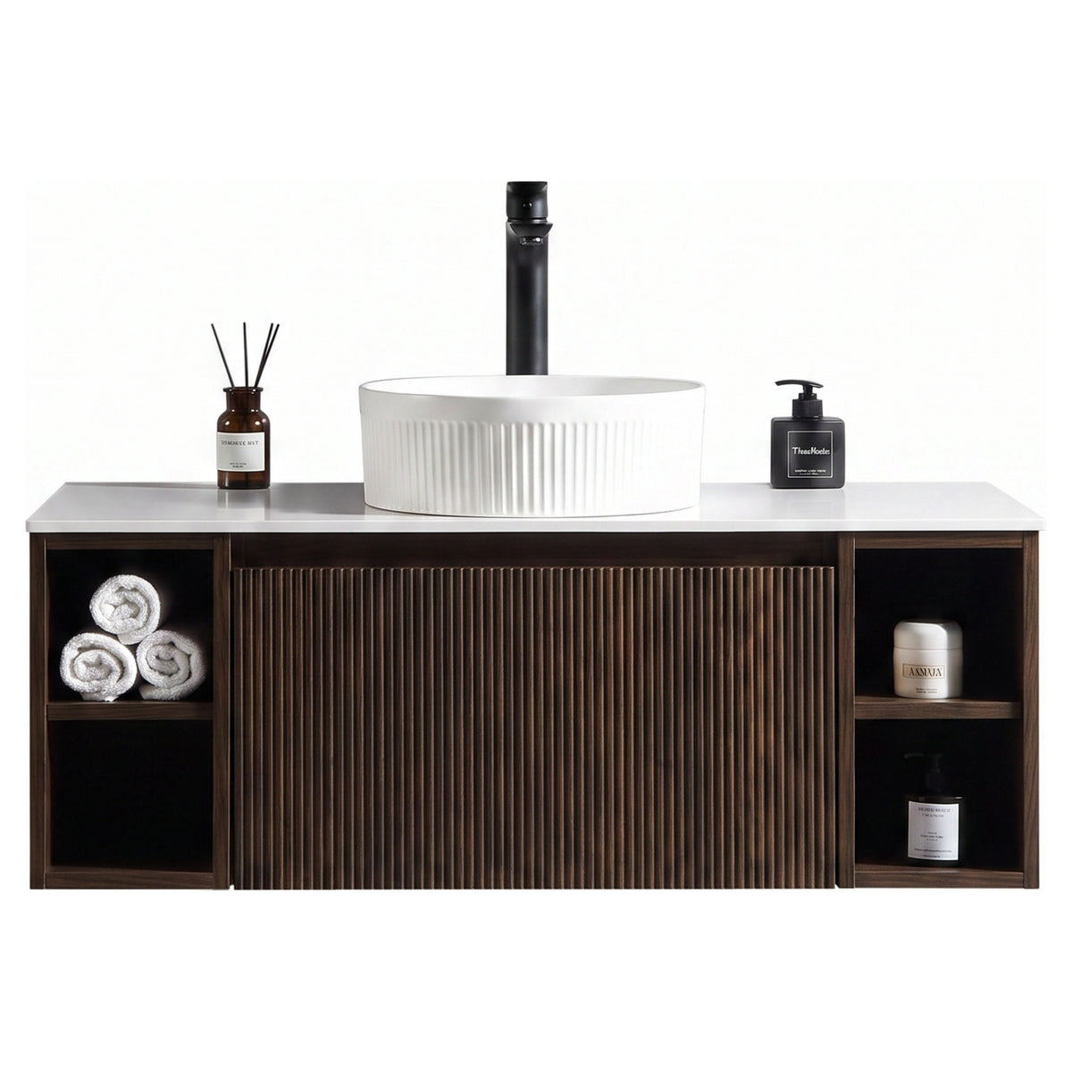 Tailored Flauto Wall Hung Vanity with 2 Side Storage & Sintered Stone Counter Top