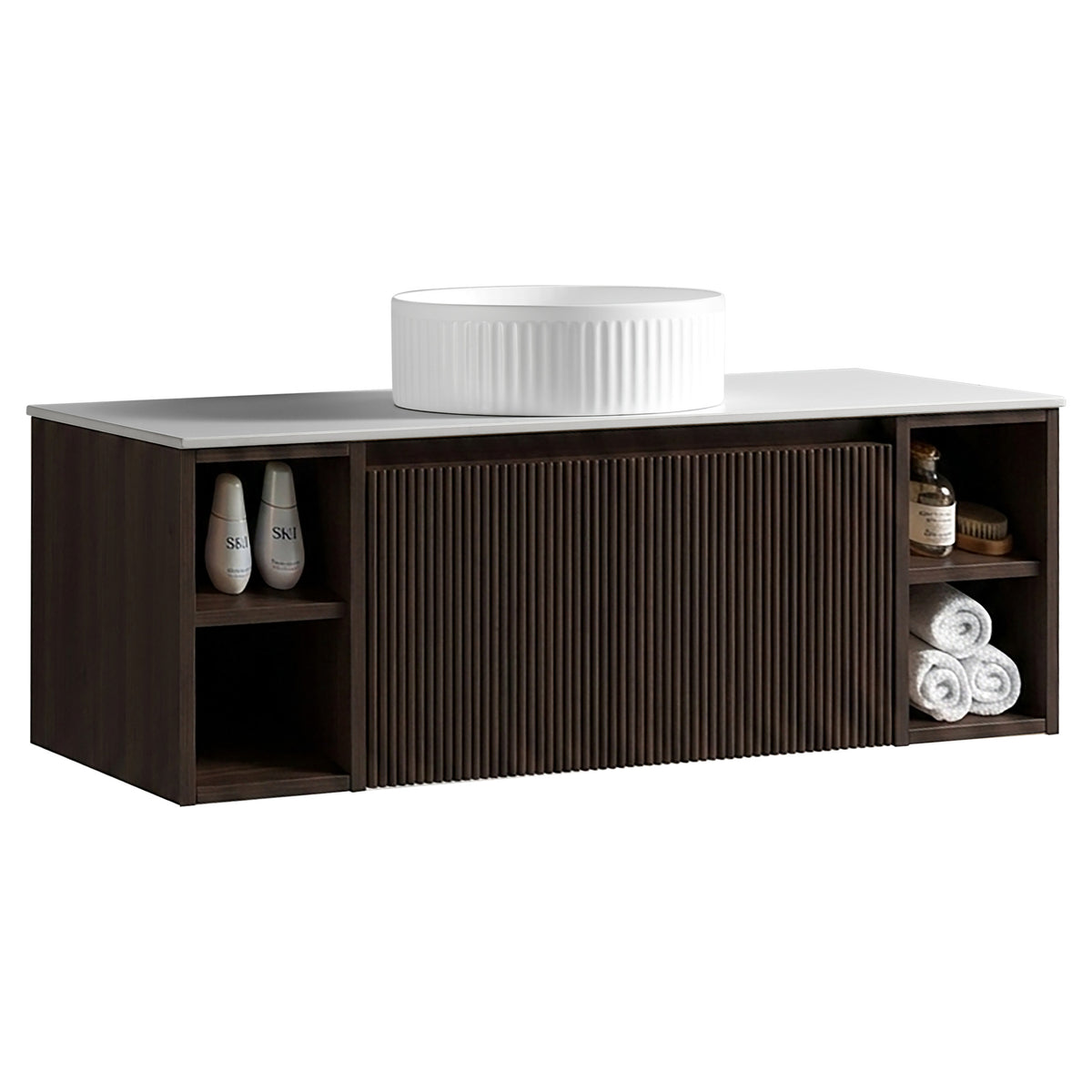 Tailored Flauto Wall Hung Vanity with 2 Side Storage & Sintered Stone Counter Top