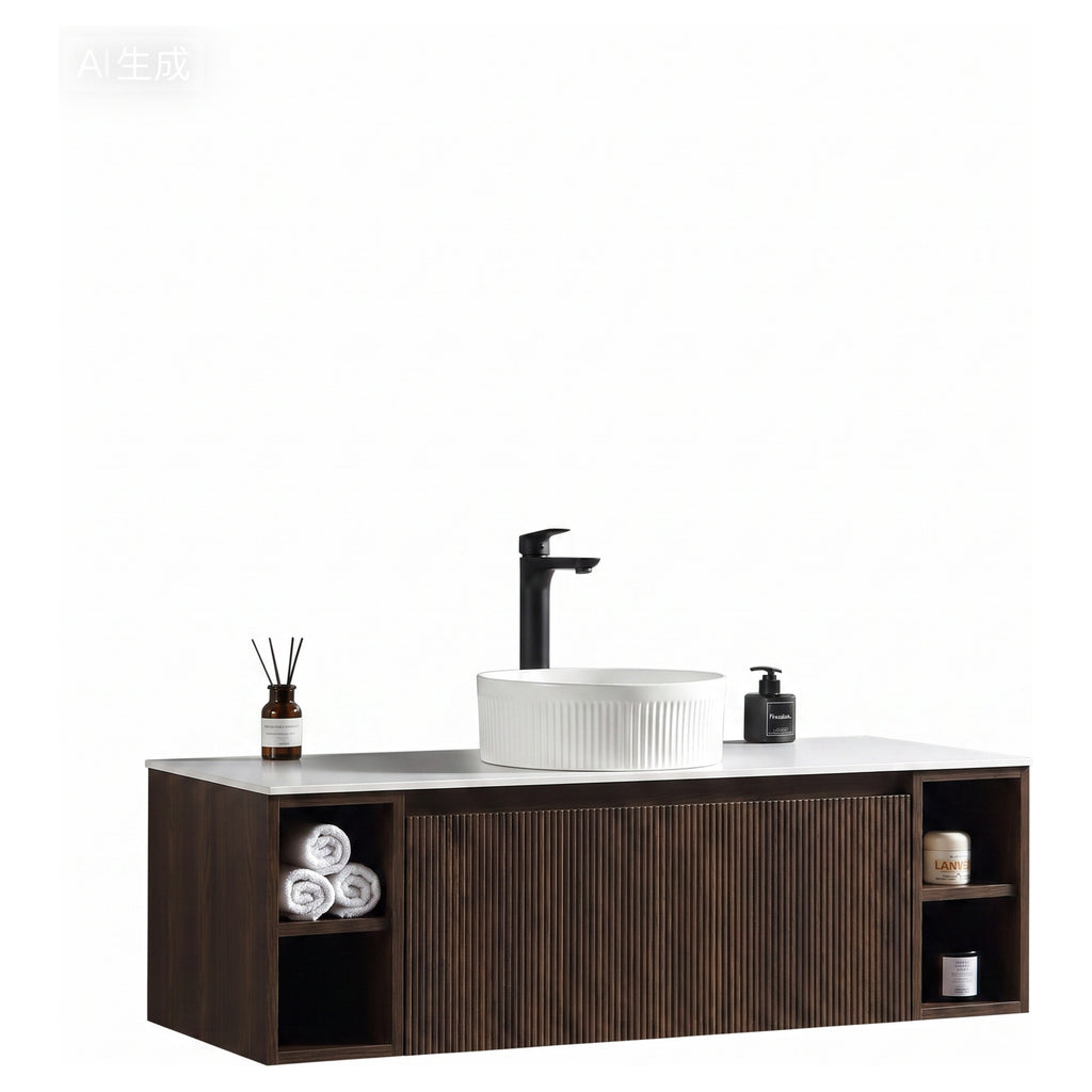 Tailored Flauto 1200mm Wall Hung Vanity with 2 Side Storage & Sintered Stone Counter Top, Espresso Oak - view 4
