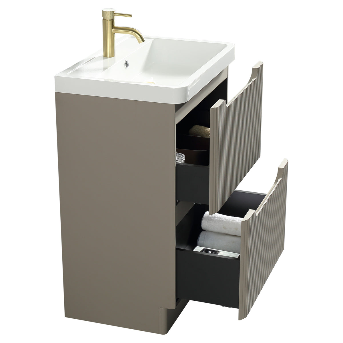 Tailored Monza 600mm Floor Standing Fluted Vanity & Basin, Soft Coffee - view 1