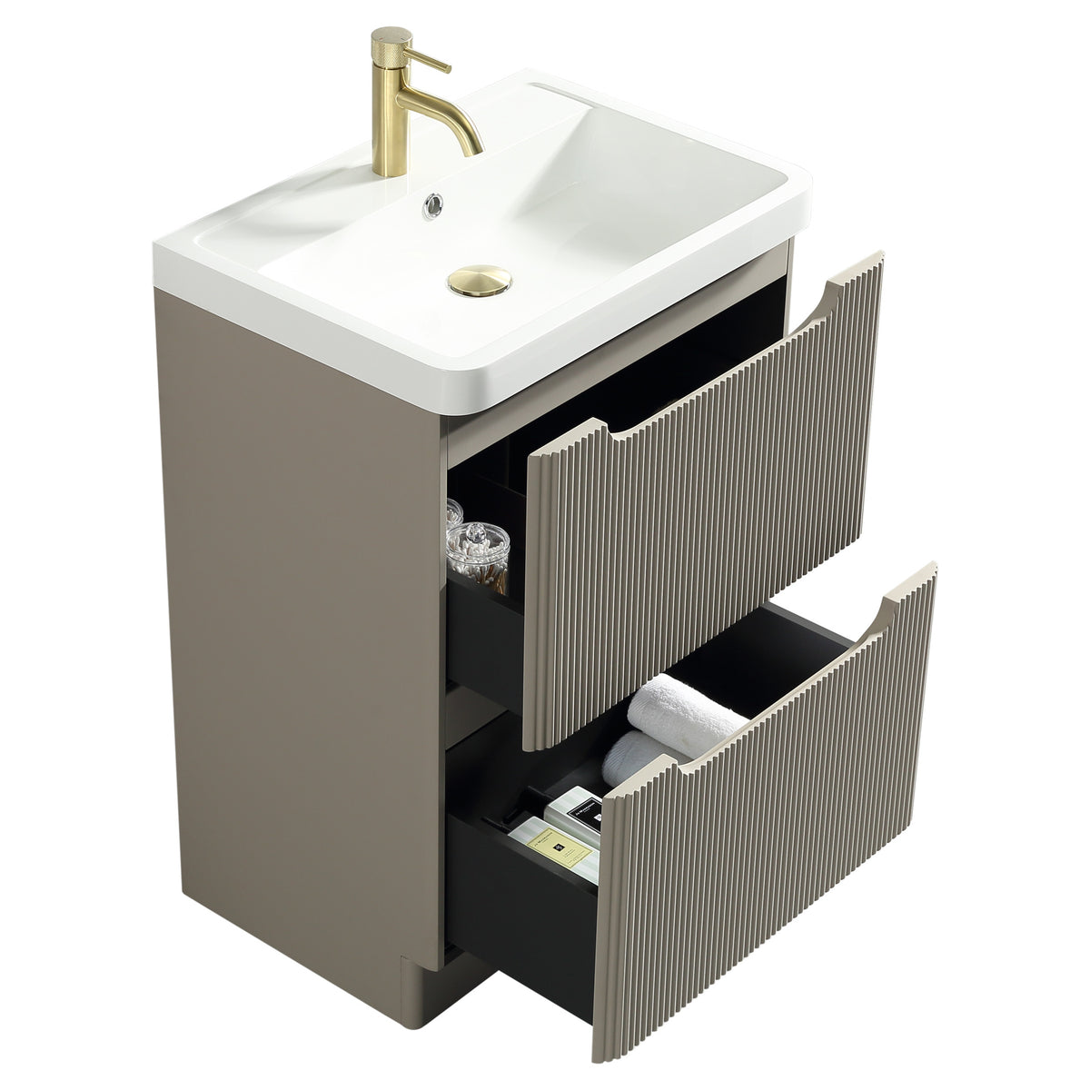 Tailored Monza 600mm Floor Standing Fluted Vanity & Basin, Soft Coffee - view 2