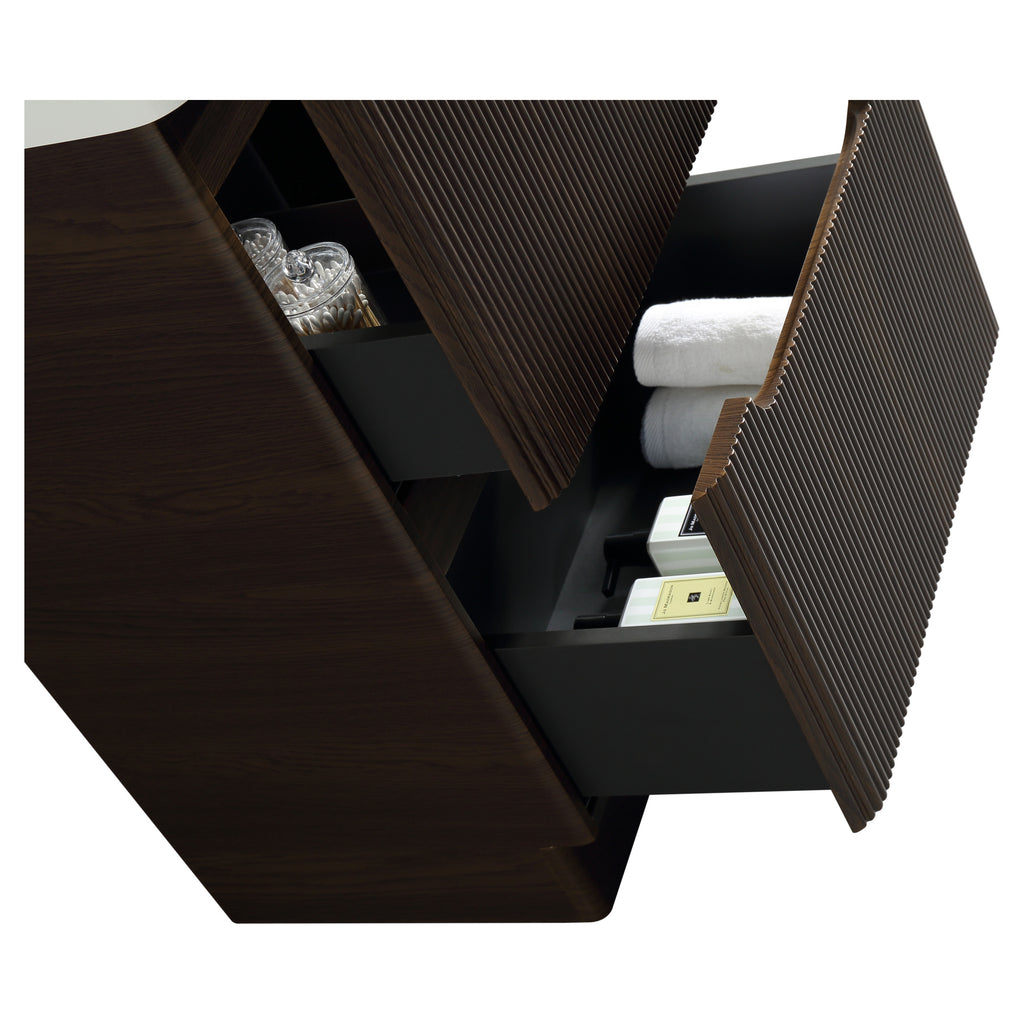 Tailored Monza 600mm Floor Standing Fluted Vanity & Basin, Espresso Oak - view 7