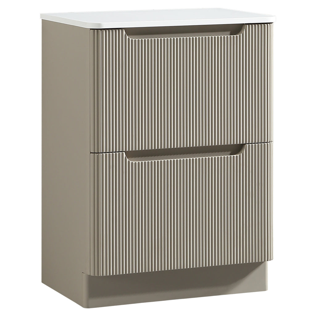 Tailored Monza 600mm Floor Standing Fluted Vanity with Sintered Stone Counter Top, Soft Coffee - view 2