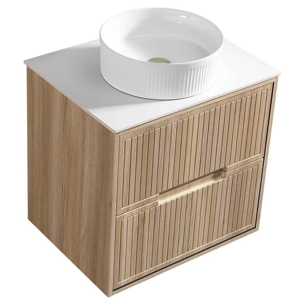 Tailored Bolzana Two Drawer Wall Hung Vanity & Sintered Stone Counter Top 600mm, Country Oak - view 1