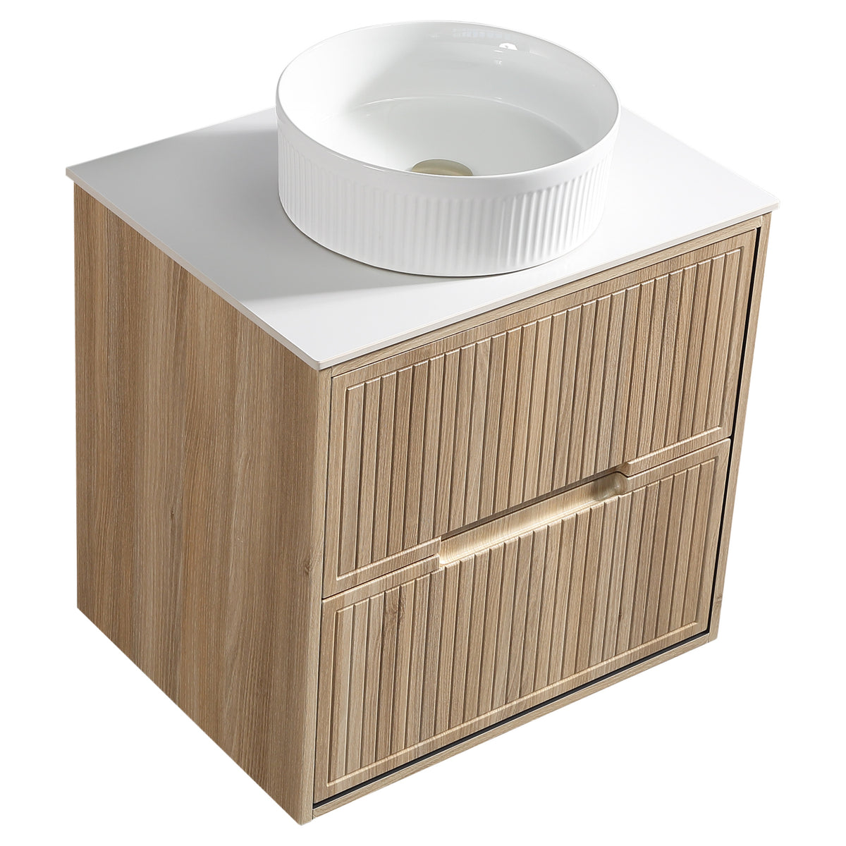 Tailored Bolzana Two Drawer Wall Hung Vanity & Sintered Stone Counter Top 600mm, Country Oak - view 1