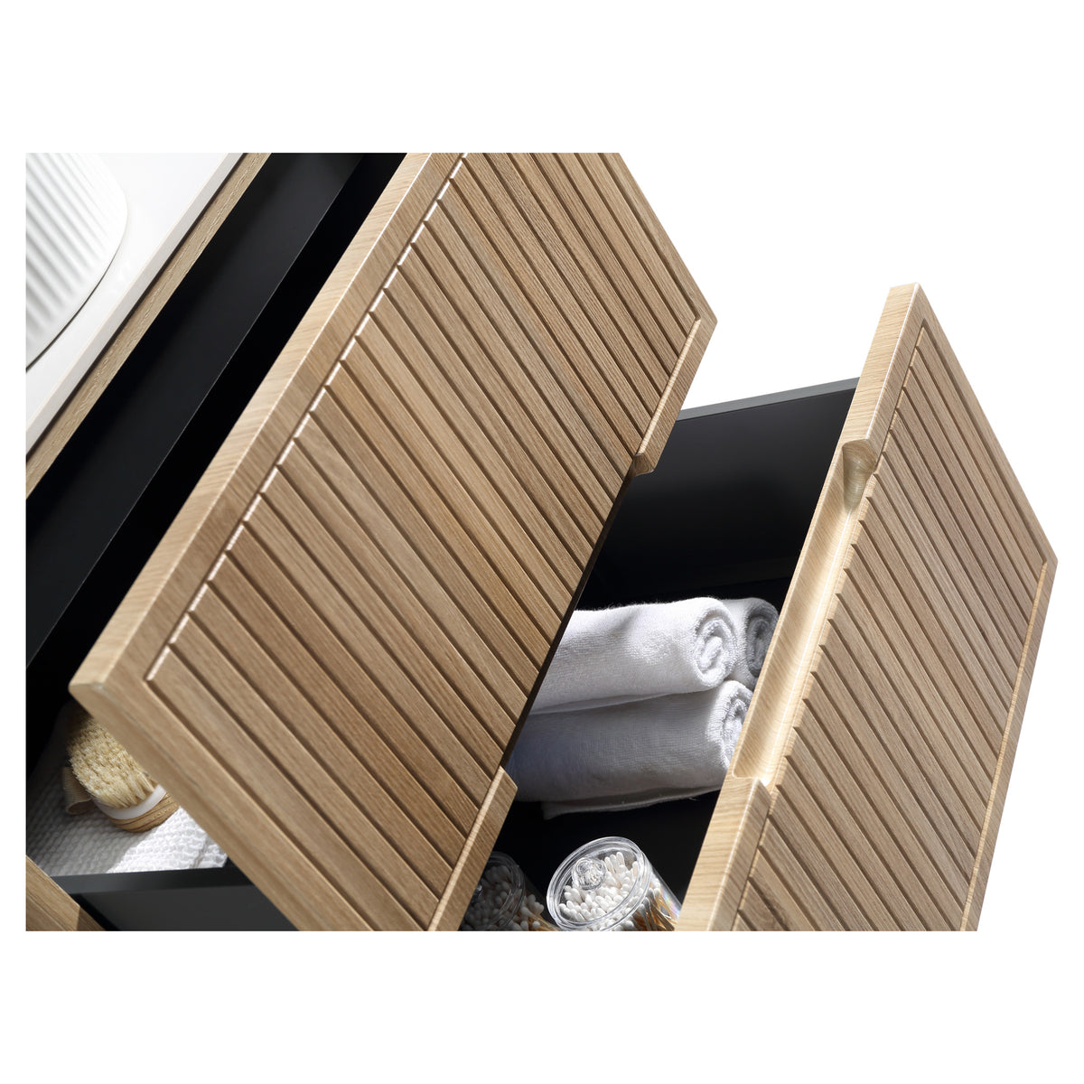 Tailored Bolzana Two Drawer Wall Hung Vanity & Sintered Stone Counter Top 600mm, Country Oak - view 4