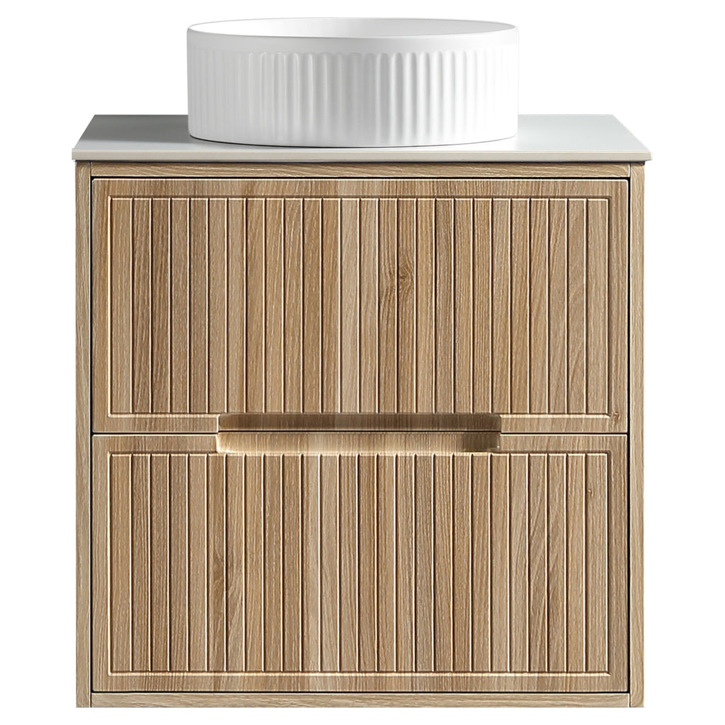 Tailored Bolzana Two Drawer Wall Hung Vanity & Sintered Stone Counter Top 600mm, Country Oak