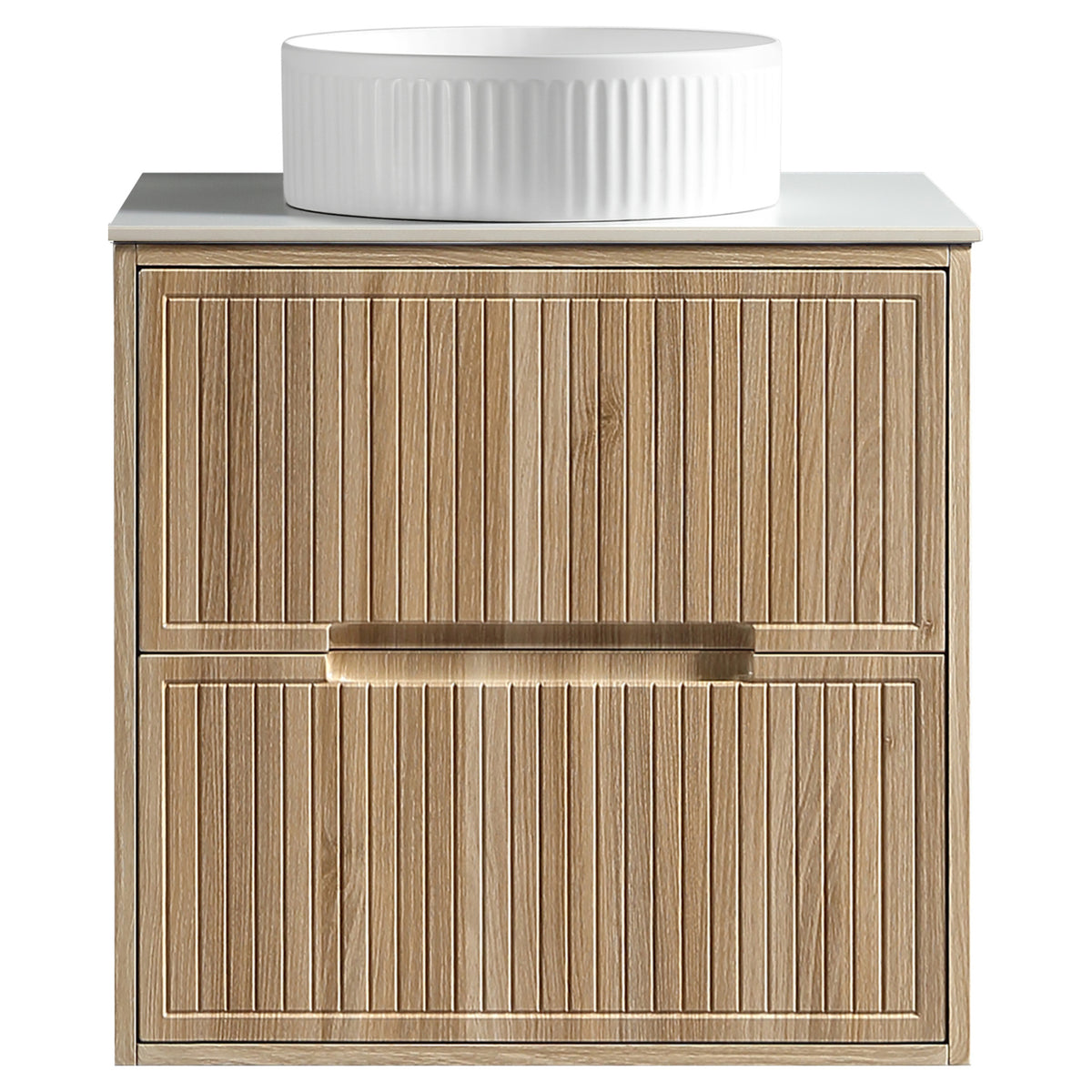 Tailored Bolzana Two Drawer Wall Hung Vanity & Sintered Stone Counter Top 600mm, Country Oak