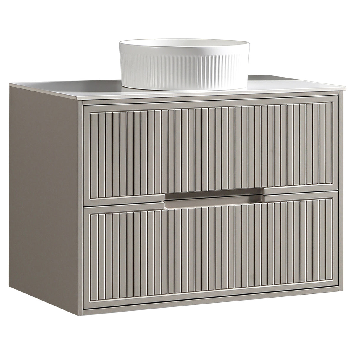 Tailored Bolzana Two Drawer Wall Hung Vanity & Sintered Stone Counter Top 800mm, Soft Coffee - view 1